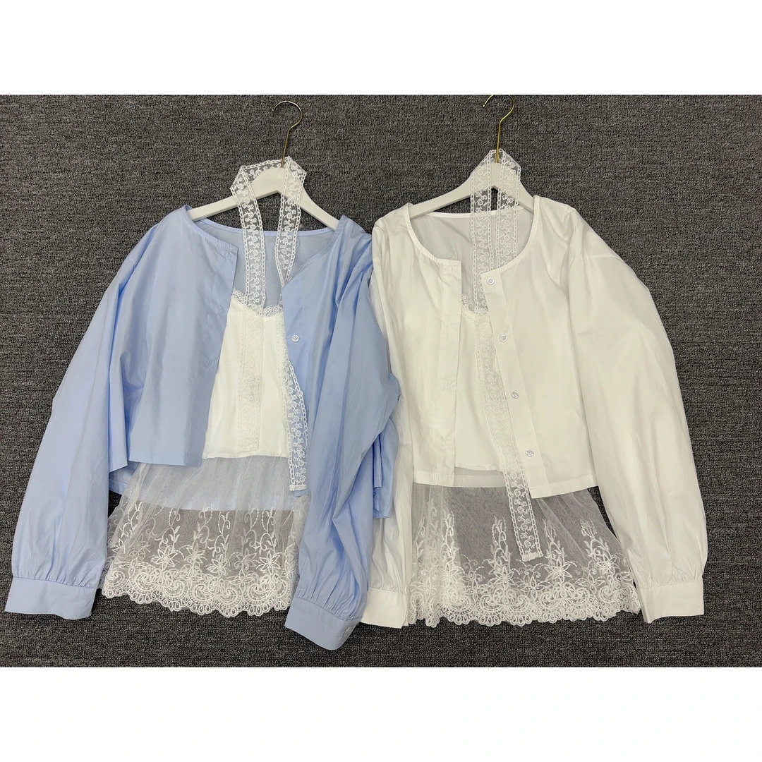 2610小清新蕾丝两件套衬衣