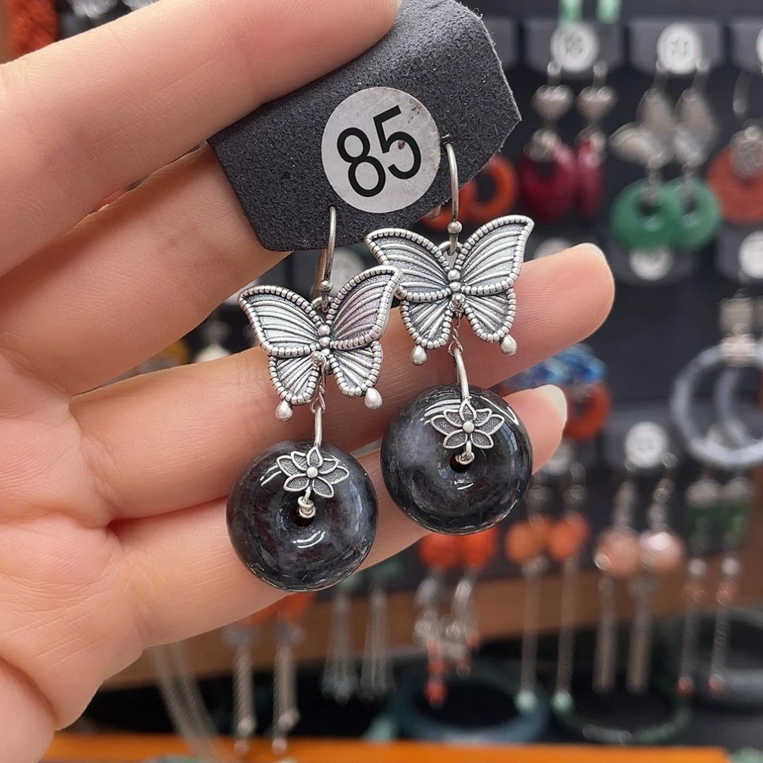 翡翠耳饰银S925镶嵌攒****.618ghjhhhj