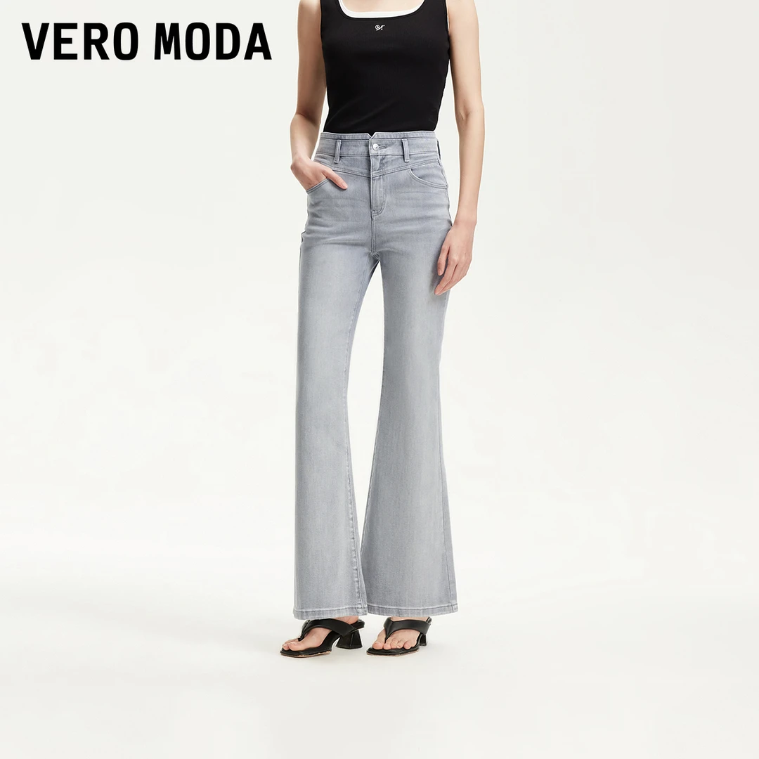 Vero Moda牛仔裤2025秋冬穿搭新款纽扣腰头微喇裤325232071