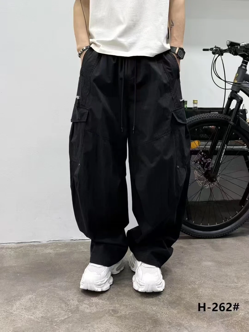 夏秋季工装裤阔腿裤休闲裤黑色阔腿薄款男士