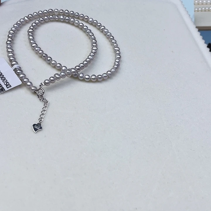 银S925镶嵌淡水珍珠颈饰卡4➕极光高级灰