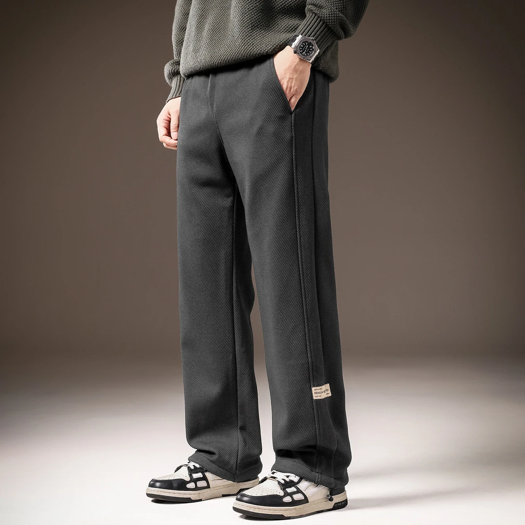 高端加绒加厚软糯休闲裤男士冬季新款宽松垂感直筒百搭运动裤子男