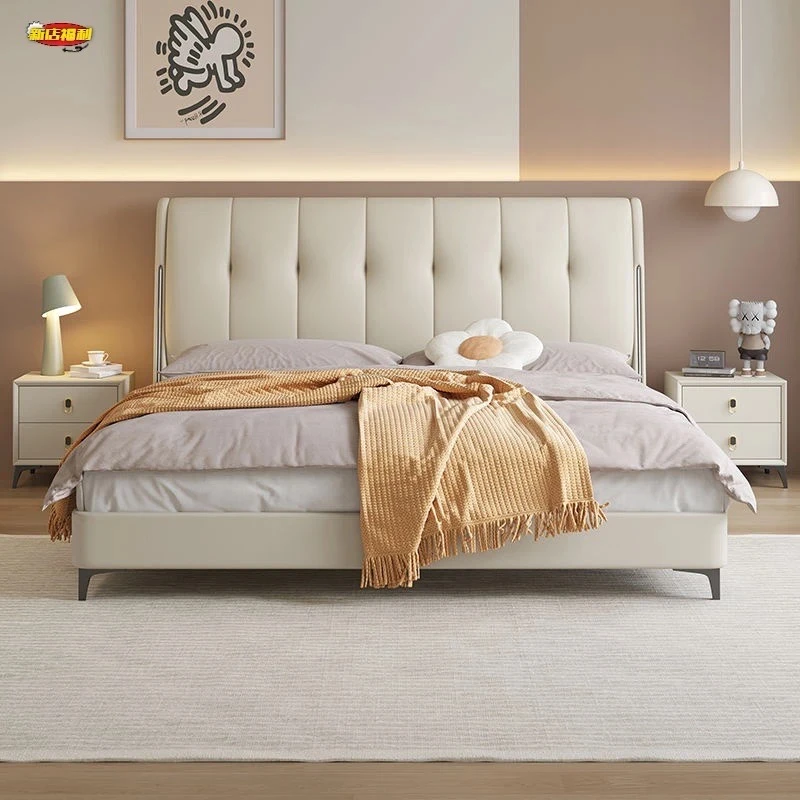 618#氛围灯带摩卡时光主卧大床双人床软包床实木框架厂家直发