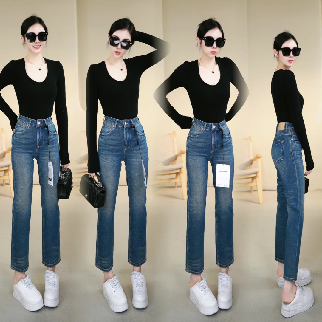 TOGETHER DW 【冷枫】四季四面弹直筒烟管九分牛仔裤Q5126