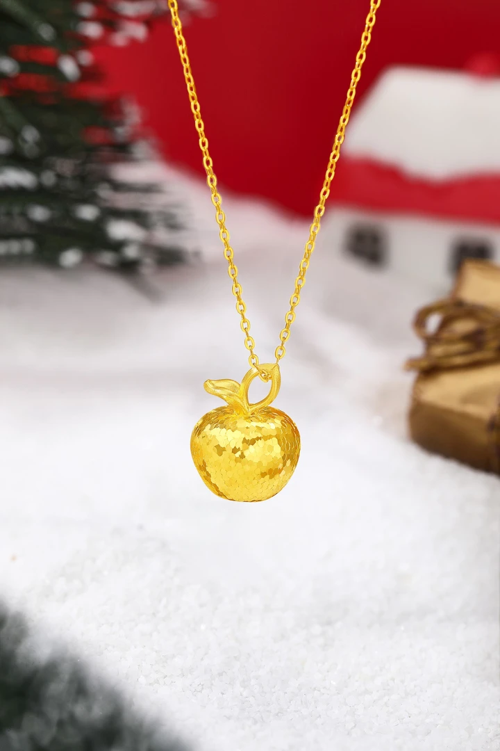 送苹果礼盒周大生足金黄金苹果吊坠轻奢爆闪送女友时尚首饰