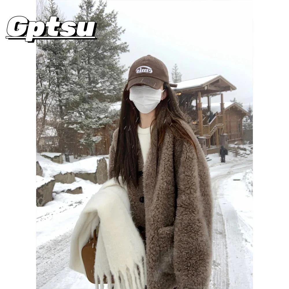 GPTSu毛毛外套女秋冬仿羊羔毛棉服2025新款冬季新款毛绒加厚棉衣