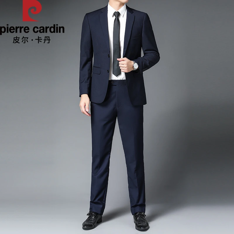 皮尔卡丹轻奢男士西服套装商务职业正装两件套修身百搭小西装潮流