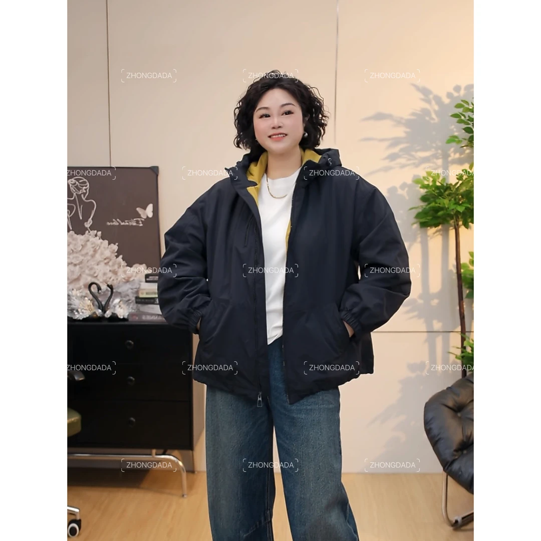 ZHONG大大【】2025冬季加厚连帽冲锋衣撞色拼接时尚外套女12062