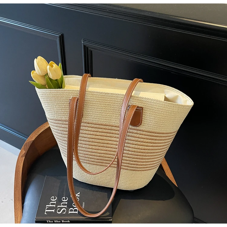 草编单肩提篮包耐磨日韩风大容量托特小众休闲通勤单肩夏季简约
