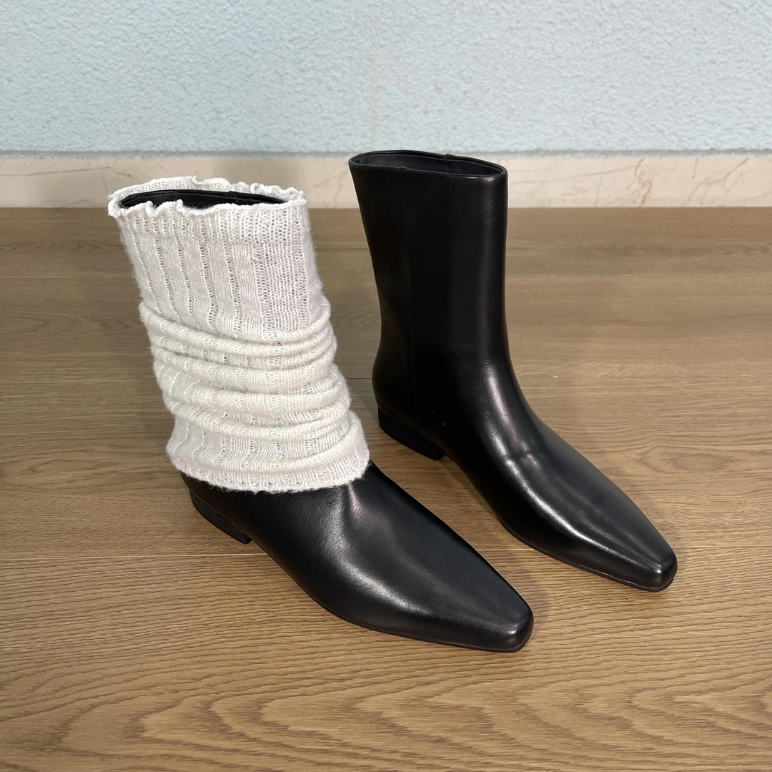 2cm  短靴  中筒小方头底跟磨砂皮面时尚女靴新款短筒靴女秋冬