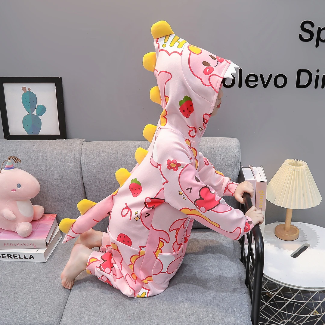 2025新款纯棉儿童连体睡衣长袖薄款女童恐龙爬服女宝宝睡袋家居服