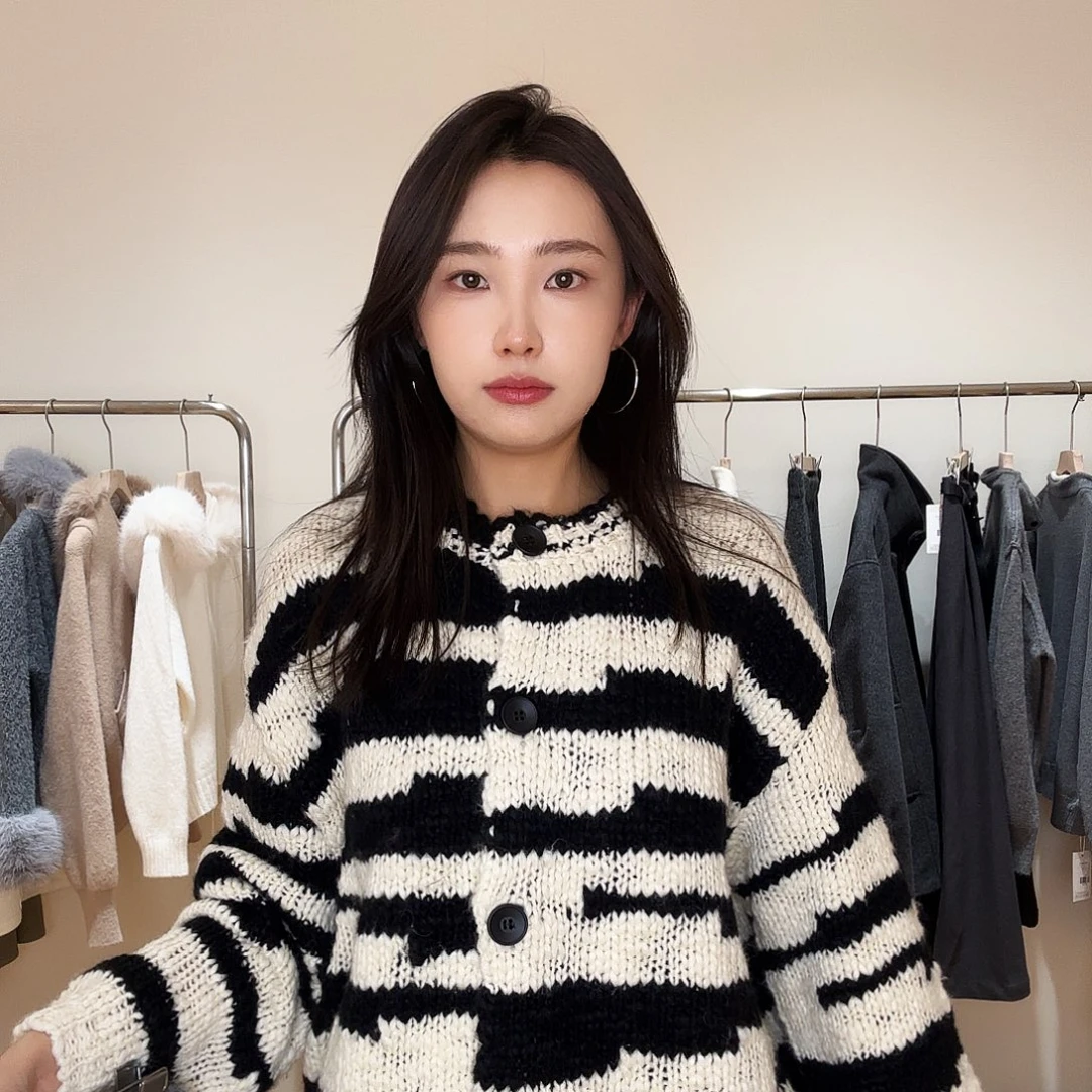 条纹开衫羊毛混纺