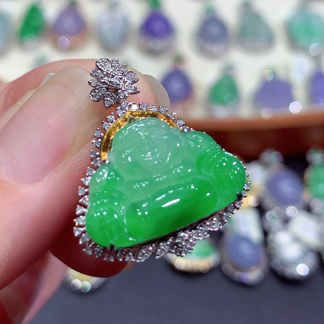 翡翠18K金镶嵌吊坠(不含链)