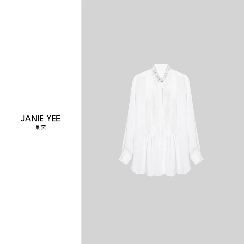 Janie Yee“多金女友” 老钱风醋酸亚麻中长款宽松休闲衬衫 24A2677