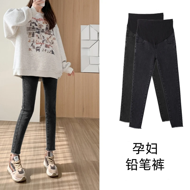 孕妇牛仔裤秋季2024新款托腹小脚裤不勒肚子秋冬加绒魔术裤孕妇装