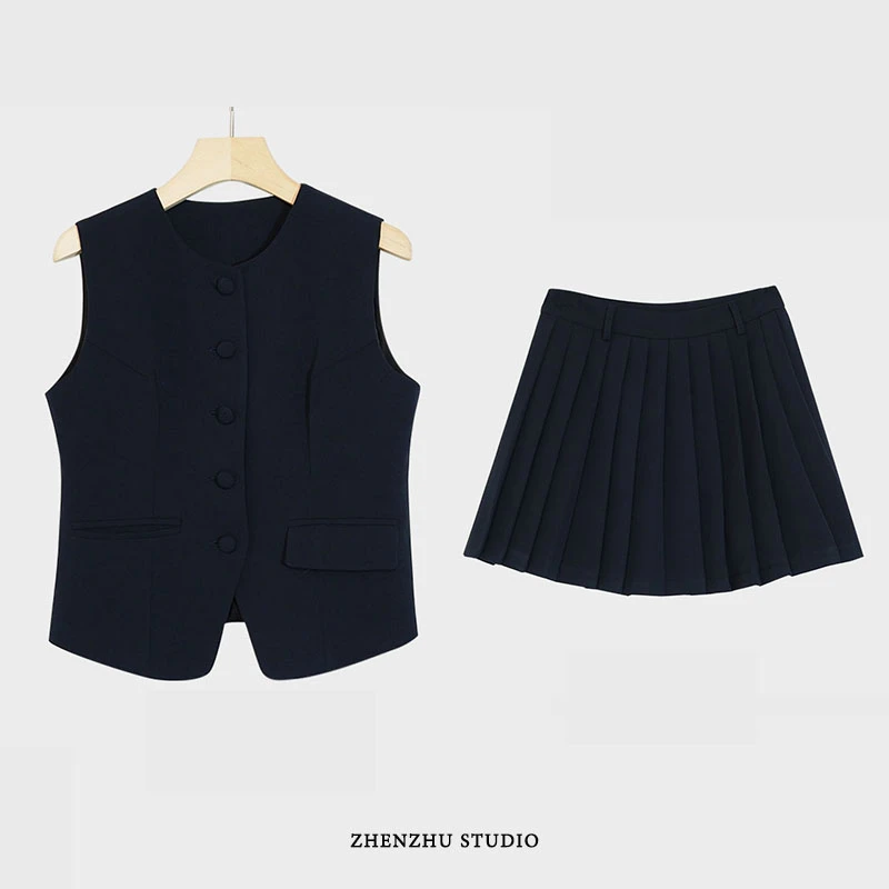 E18 薄荷甜夏~百褶马夹套装 E18006  时尚百搭设计感洋气网红显瘦