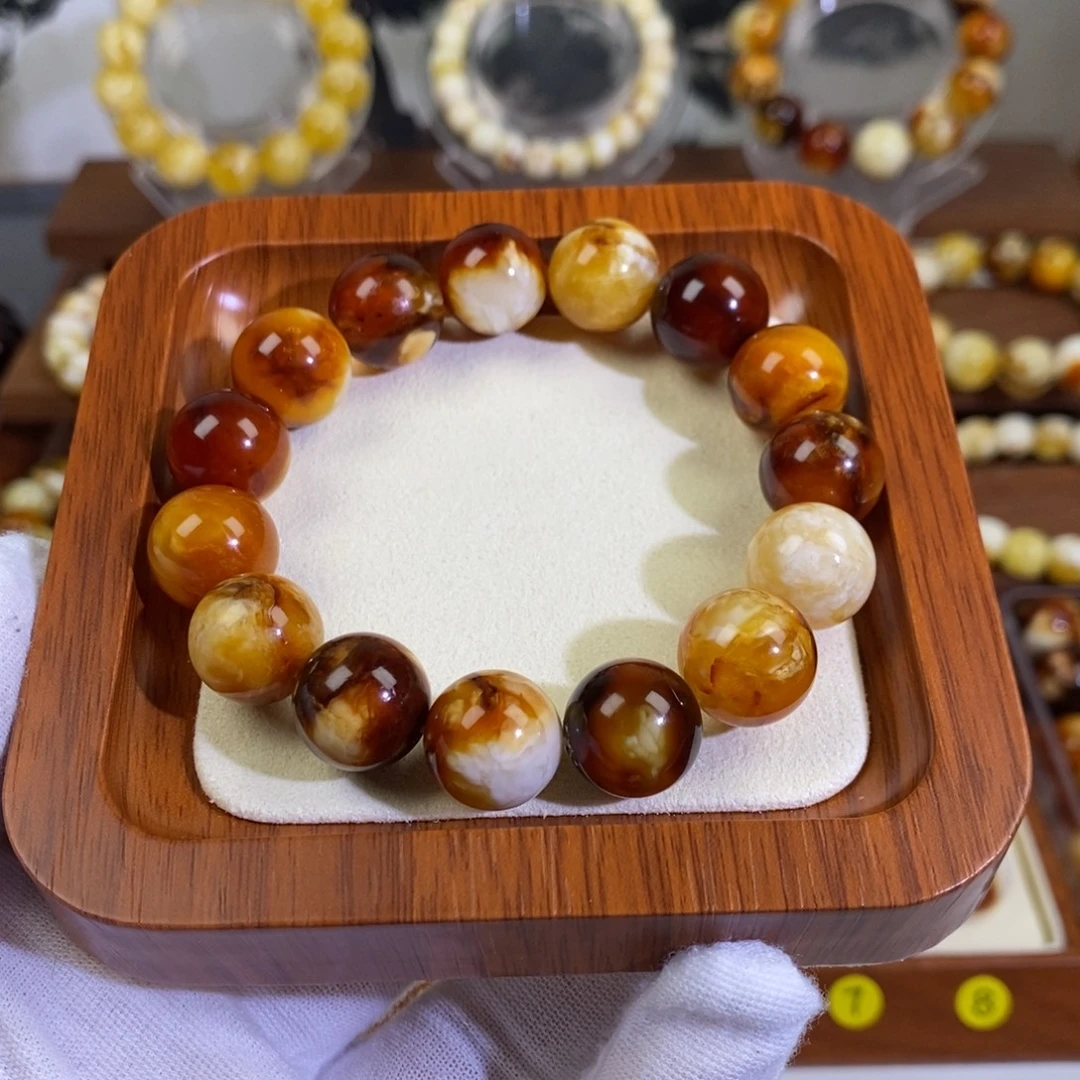 琥珀未镶嵌裸石天然沁色蜜蜡手串13mm➕