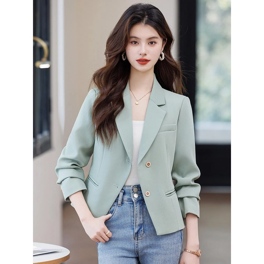 绿色西装外套女春秋季2025新款时尚休闲气质高级感小个子西服上衣