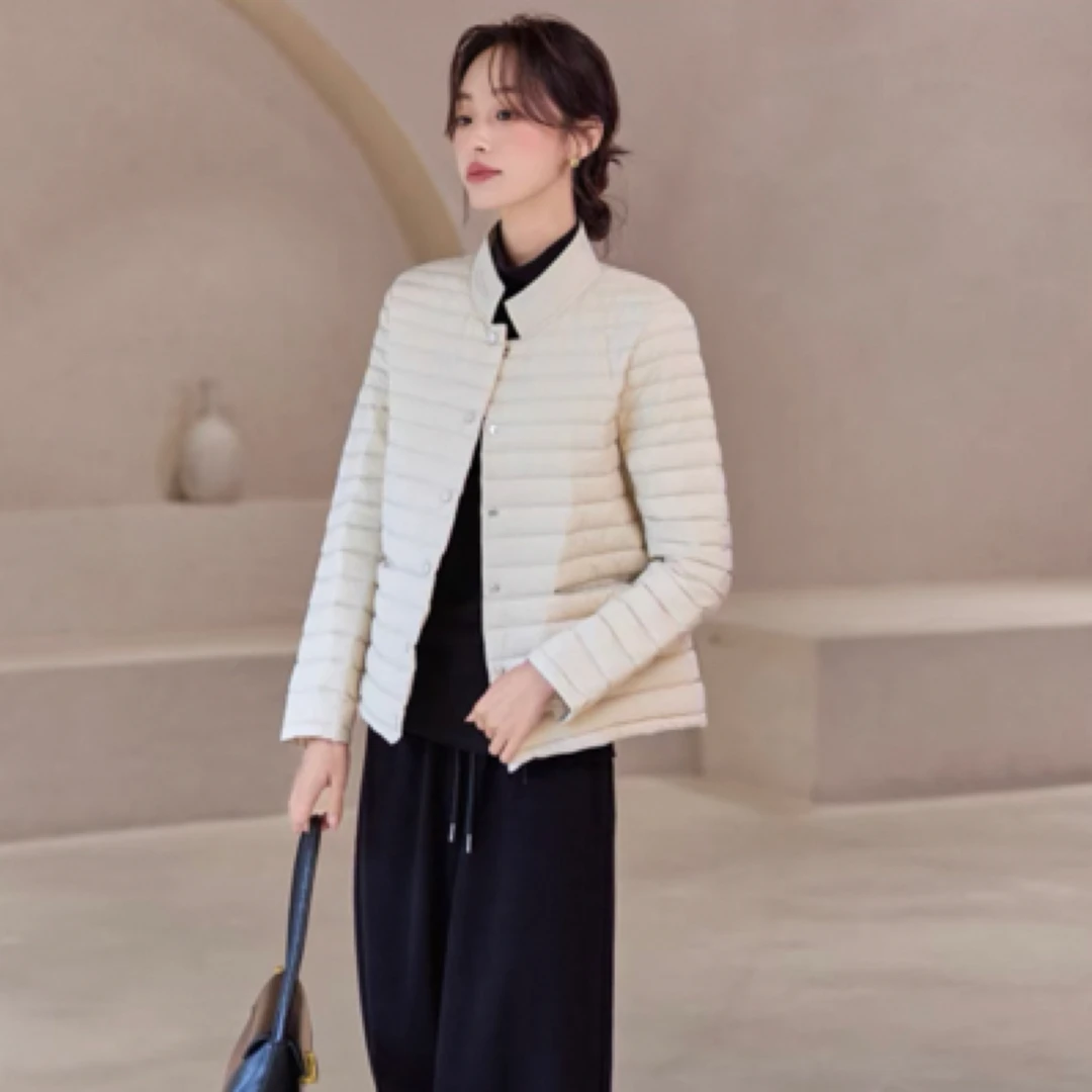 鸭绒  立领日系简约轻薄款羽绒服保暖外套60公分长
