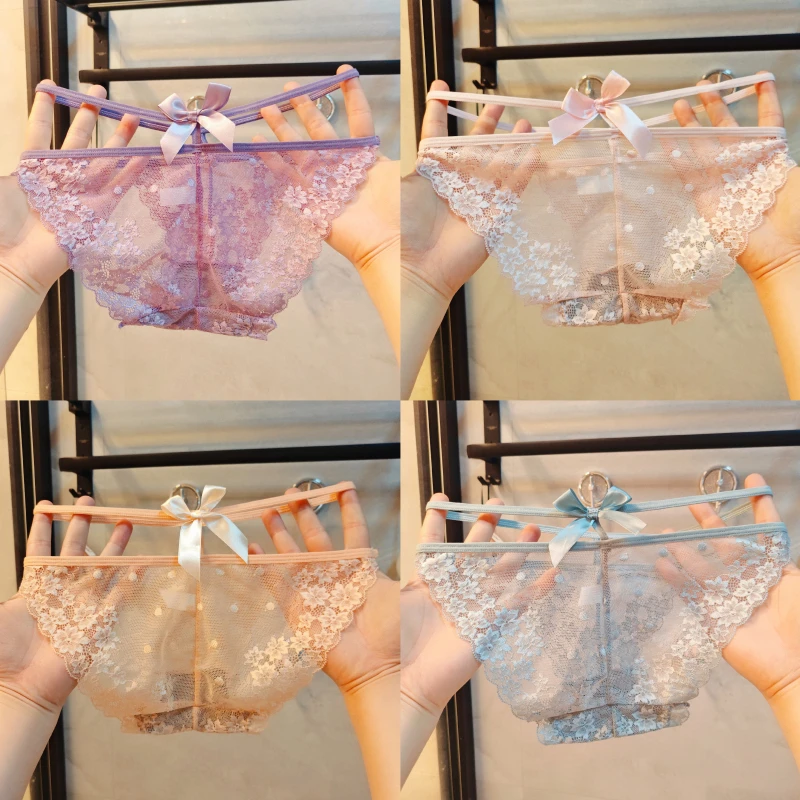 新品蕾丝透明性感内裤女蝴蝶结镂空火辣纯欲低腰棉裆三角裤2025