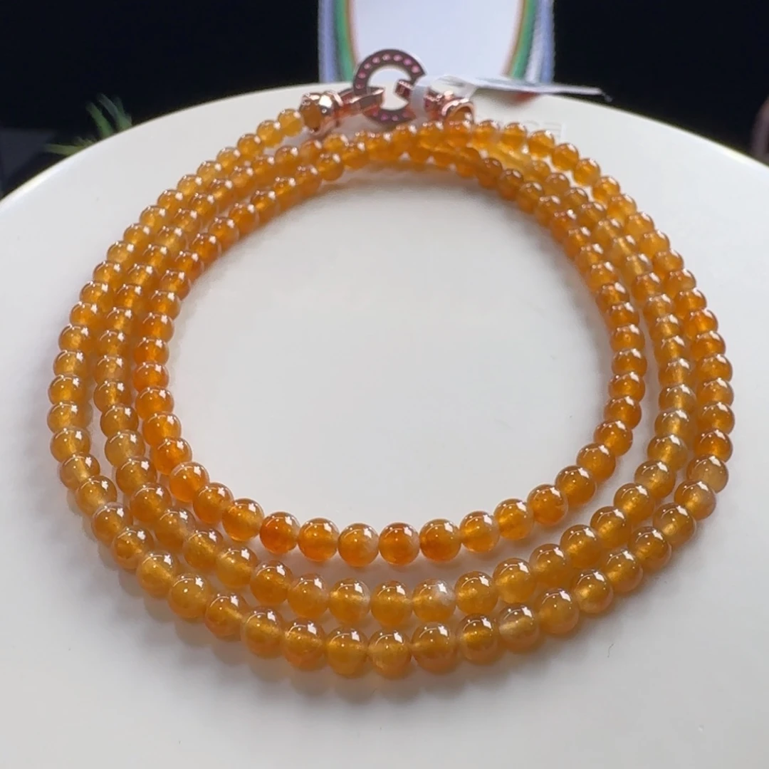 颈饰未镶嵌翡翠炸光！冰黄翡小米项链卡3.4mm