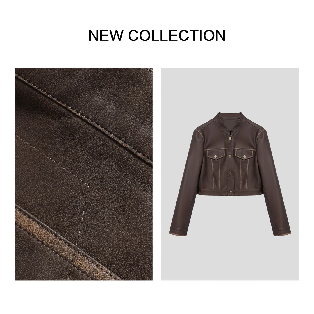 【香香专属】W1F38001B 春季潮流 摩卡色短款夹克 个性鲜明-3818