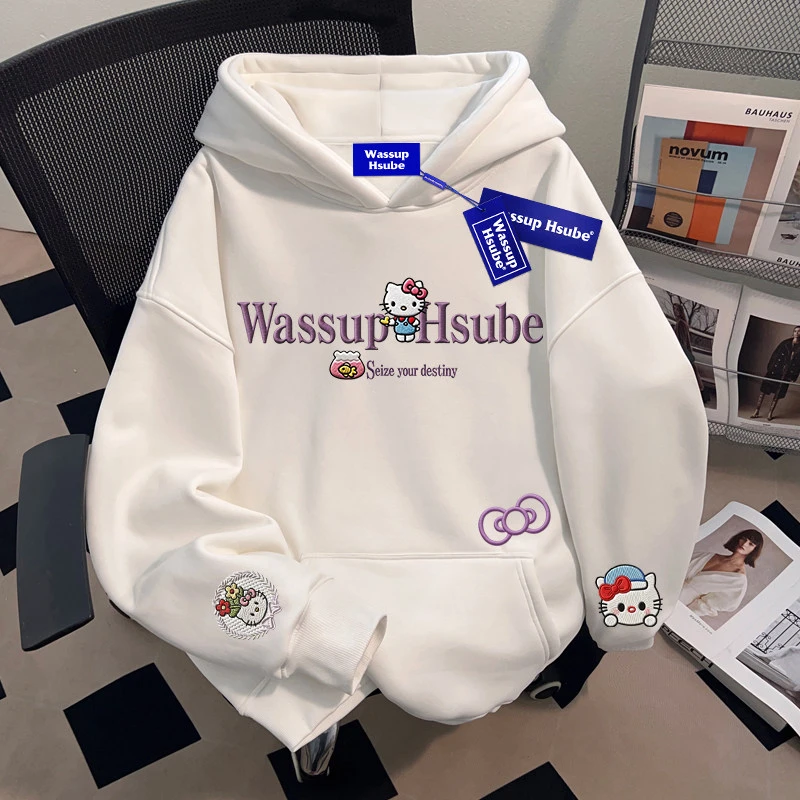 WASSUP HSUBE设计感美式潮流套头连帽卫衣青少年百搭ins休闲上衣