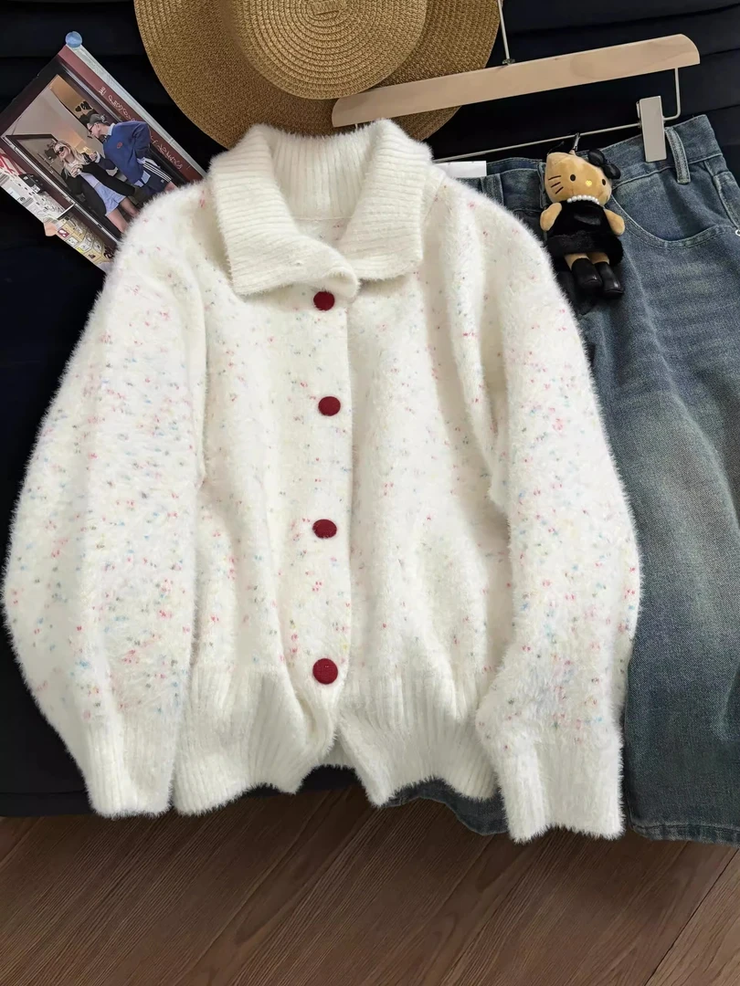 韩系慵懒风软糯高领针织开衫女秋冬季小香风加厚毛衣外套百搭上衣