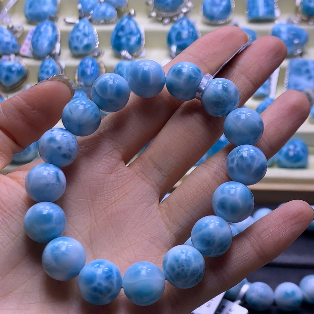 针钠钙石（海纹石）未镶嵌手串精品13mm手串色差略异