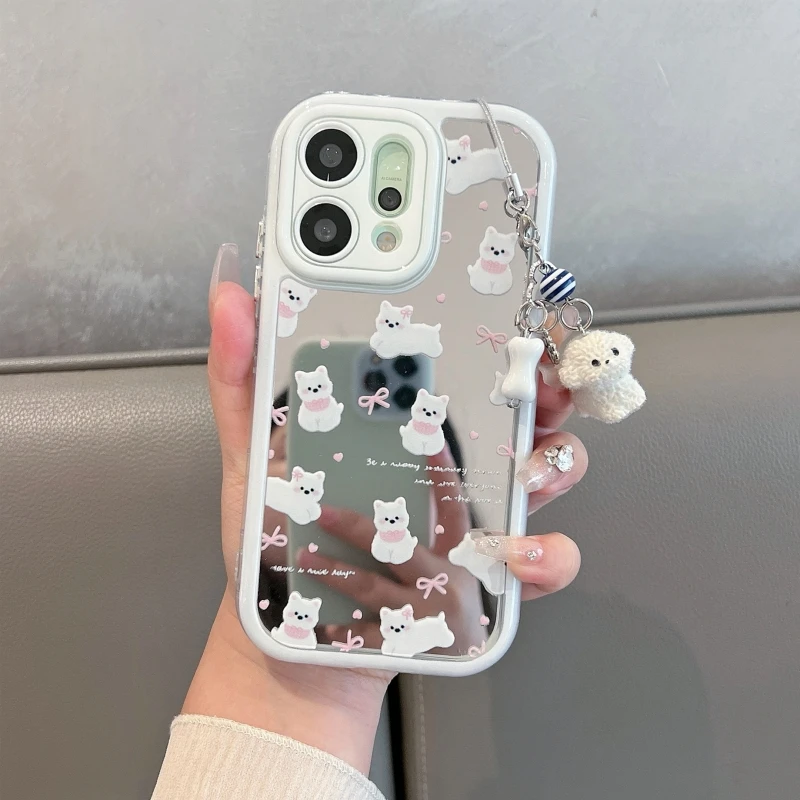 适用opporeno14手机壳新款镜面reno14pro爱心蝴蝶结小狗防摔女款