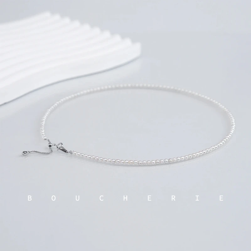 淡水极光Baby小米珠项链3.5-4mm/S925银 BSL002DA