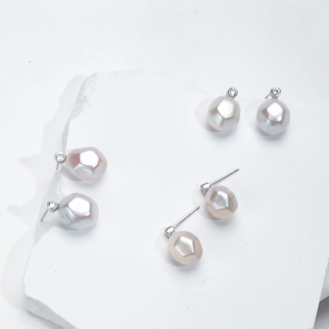 【小钻巴】天然淡水不规则菱形钻巴洛克极光耳钉（多样性发货发一）