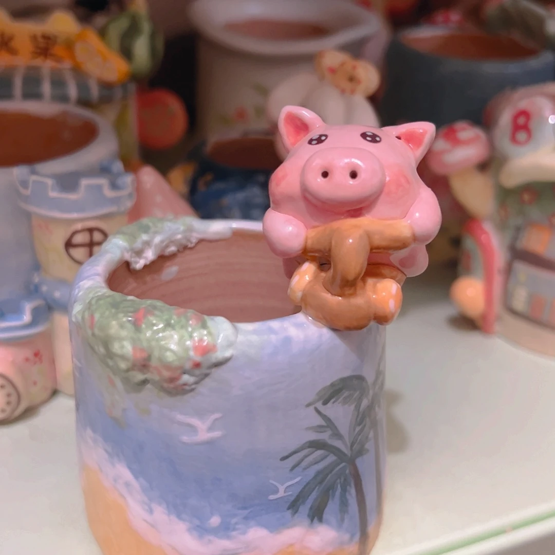 瑕疵福福溜达猪纯手工多肉花盆
