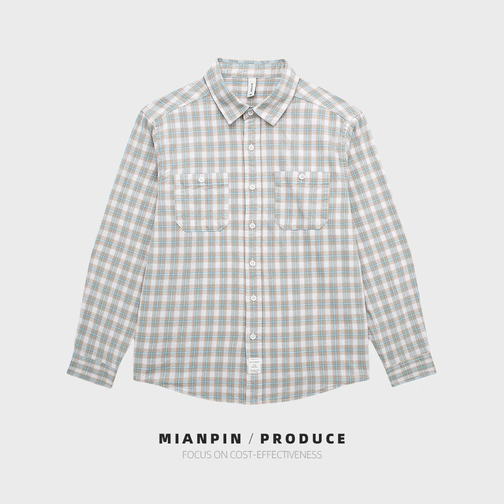 春季新款男士格子长袖衬衫纯棉经典休闲时尚衬衣复古水洗上衣潮