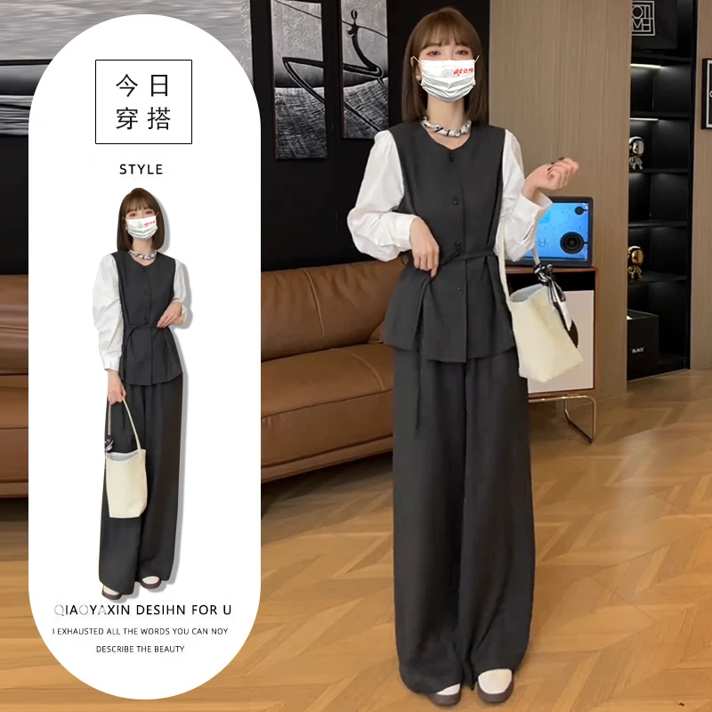 盐系轻熟两件套装女2025早春新款高级感别致拼接上衣+高腰西装裤