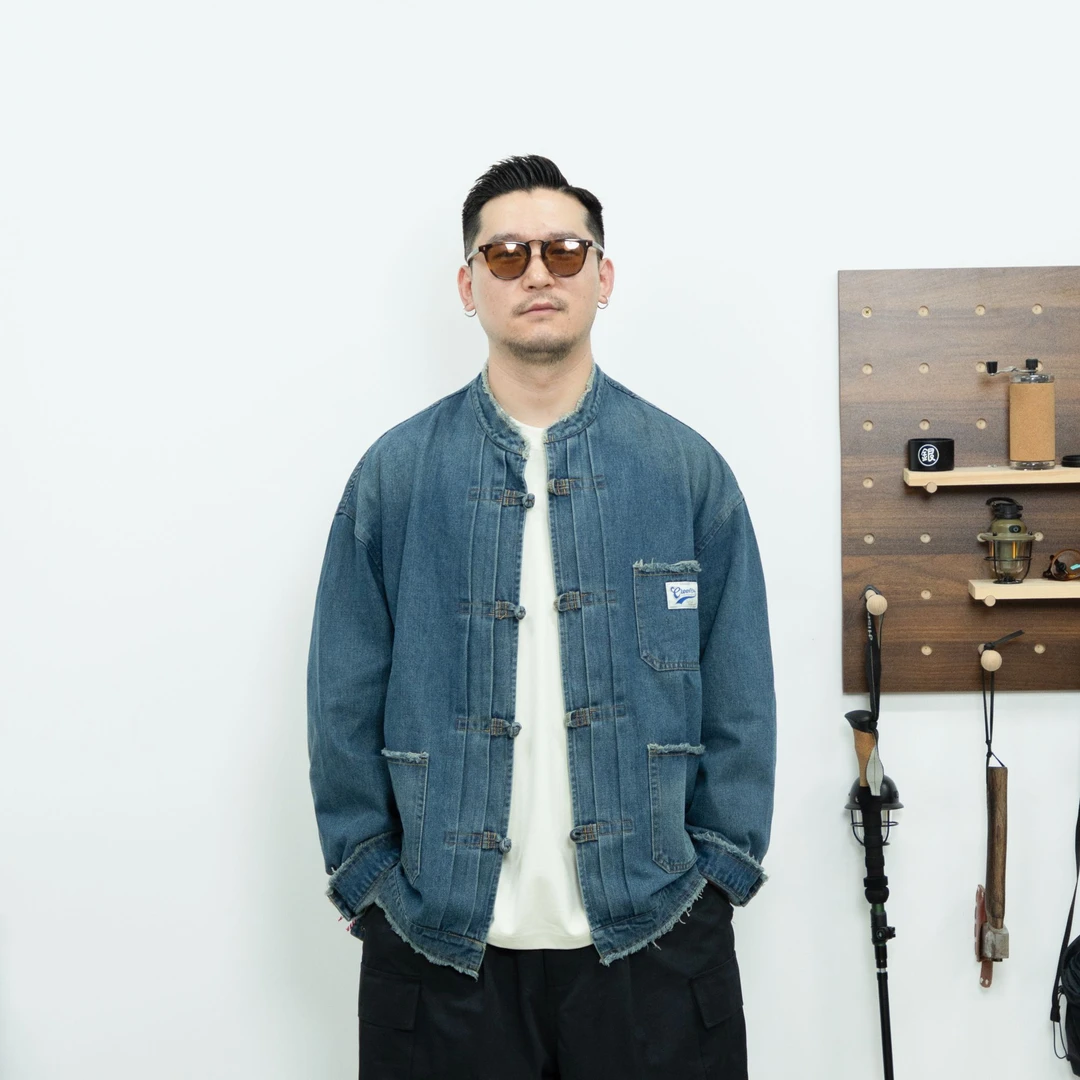 25FW秋季新中式盘扣重磅做旧牛仔夹克外套复古衬衫磨毛立领长袖