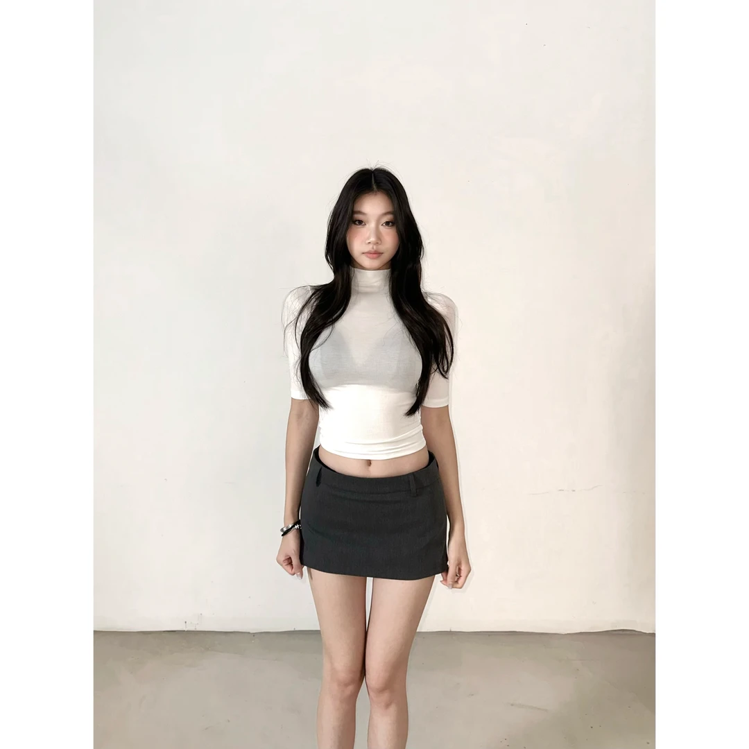 withmin凉皮 纯净美感 夏辣妹低腰基础西装包臀半身裙短裙2523117