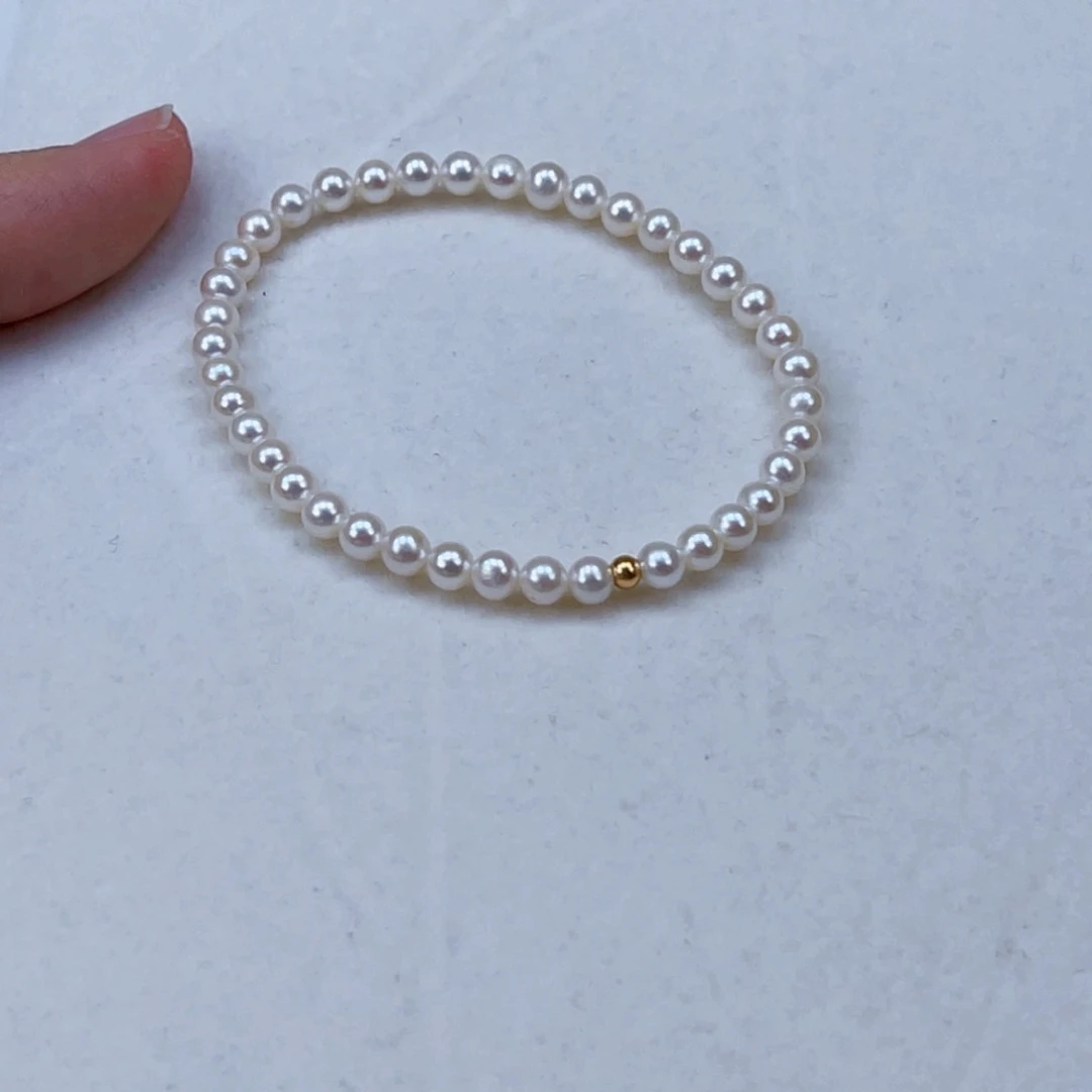 银S925镶嵌手绳淡水珍珠4-5天然淡水珍珠手串