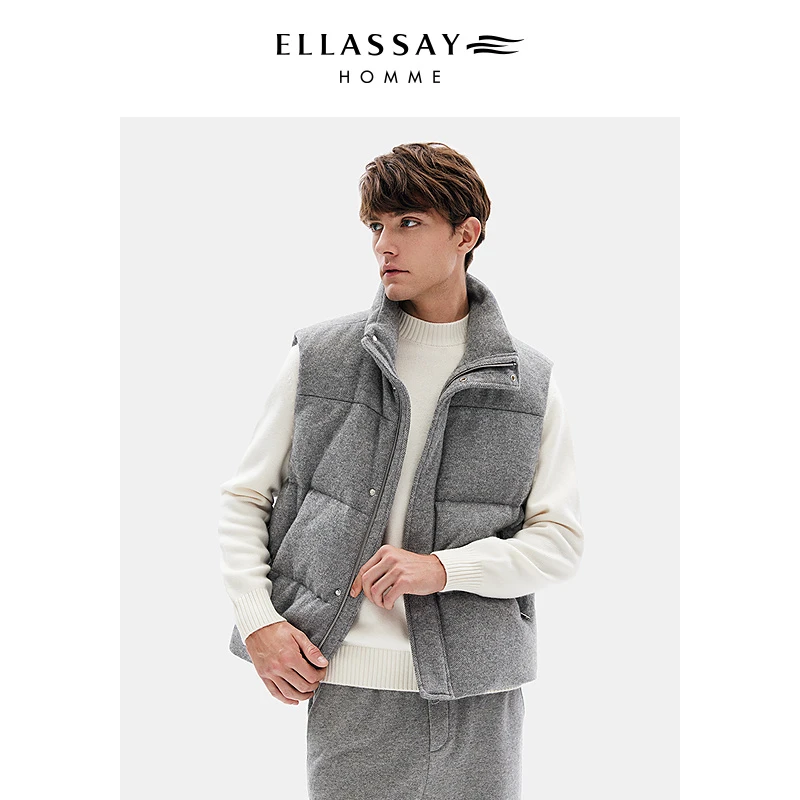 【含羊毛 山羊绒】ELLASSAY歌力思男装冬季新款鹅绒羽绒马甲背心男