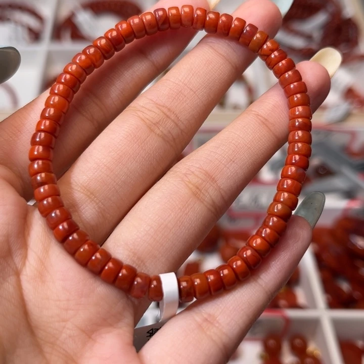 南红玛瑙未镶嵌手链精工直切药片柿子红5mm