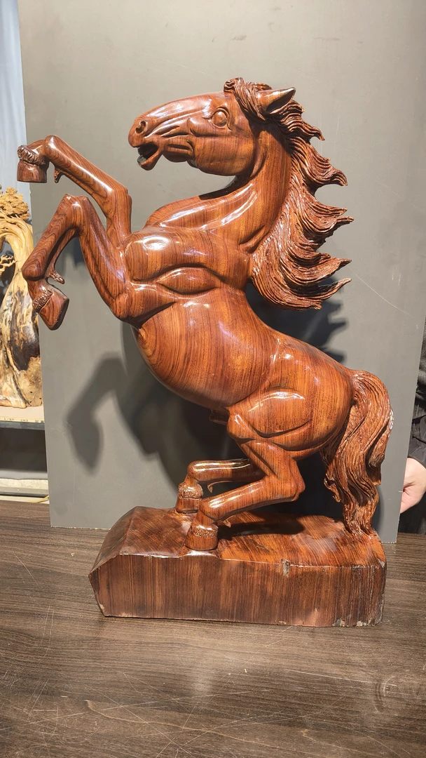 红木巴花，立马发财，木根雕工艺品摆件，尺寸长55宽18高69