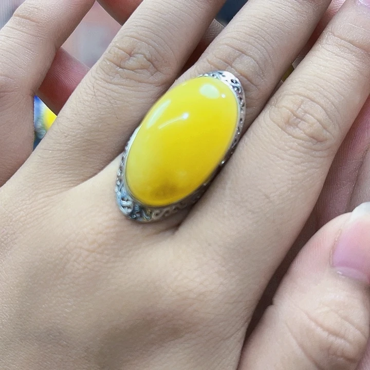 琥珀颈饰银S925镶嵌戒指
