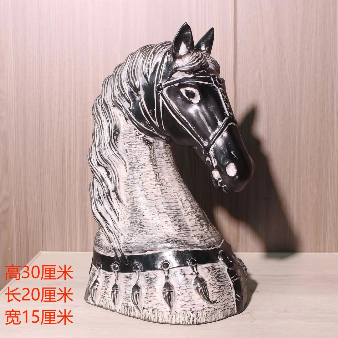 30厘米马首|茶室会所桌面客厅中式造景石雕摆件