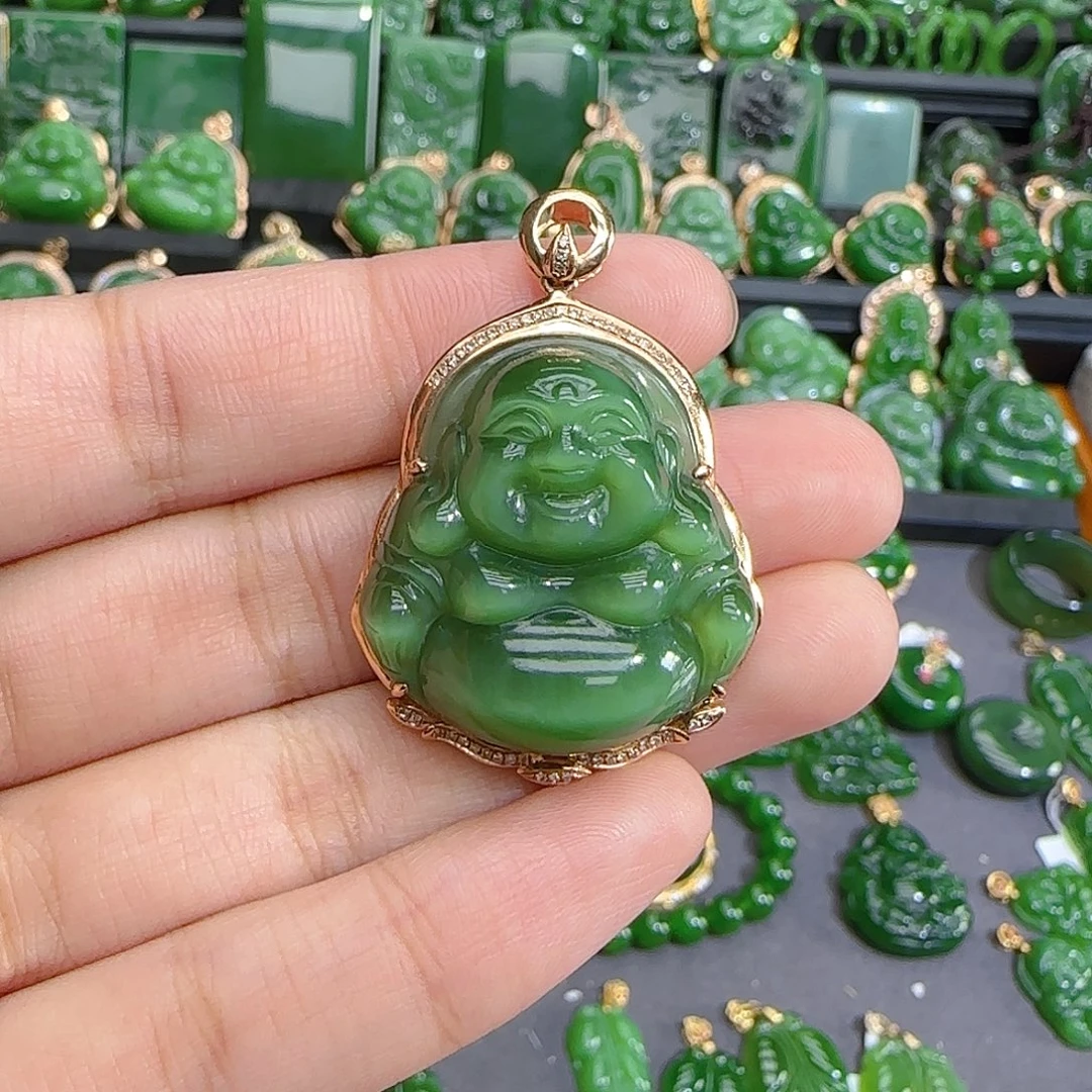 和田玉（碧玉）18K金镶嵌颈饰
