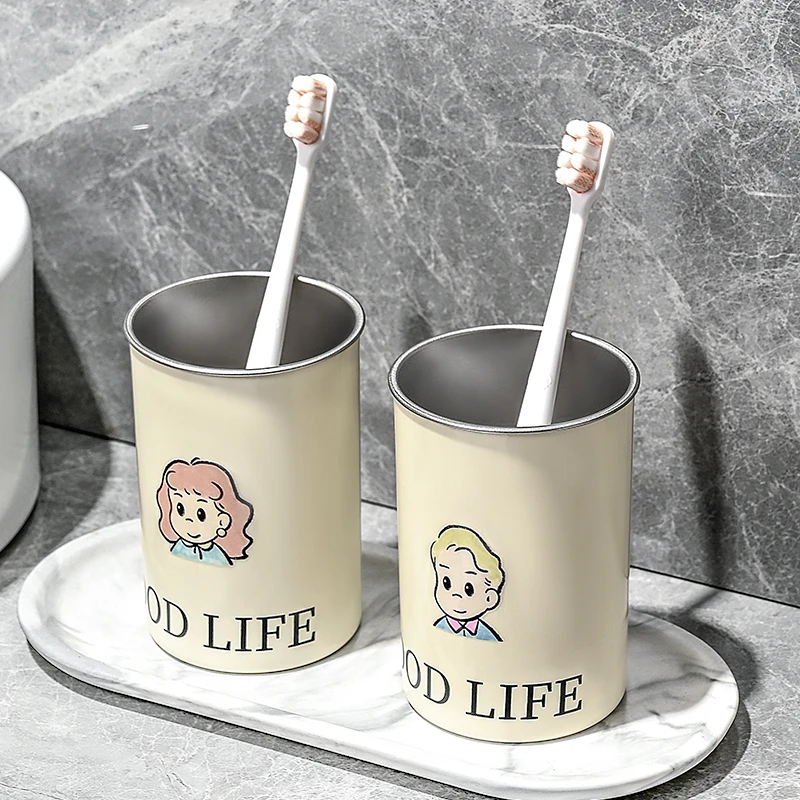 304不锈钢漱口杯一家三口四口刷牙杯亲子牙刷杯卡通牙缸宿舍家用