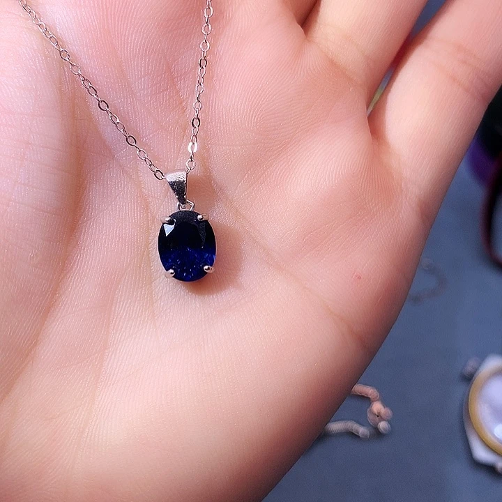 蓝宝石套链银S925镶嵌