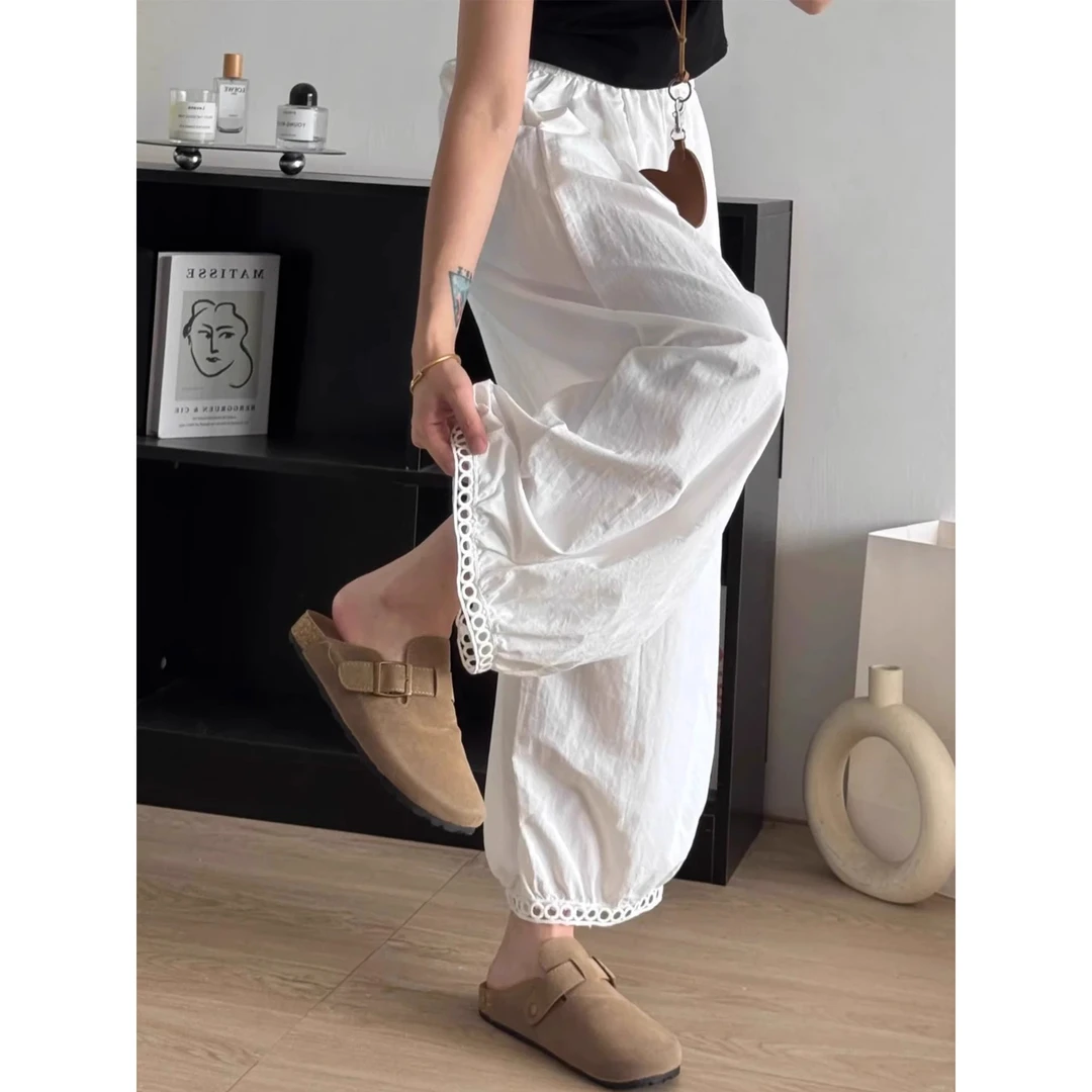 日系白色气球裤女夏季薄款大码胖mm高腰显瘦小个子休闲阔腿灯笼裤