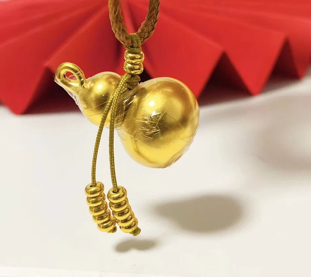 姐妹黄金 足金999新中式光面大号葫芦吊坠（带编绳
