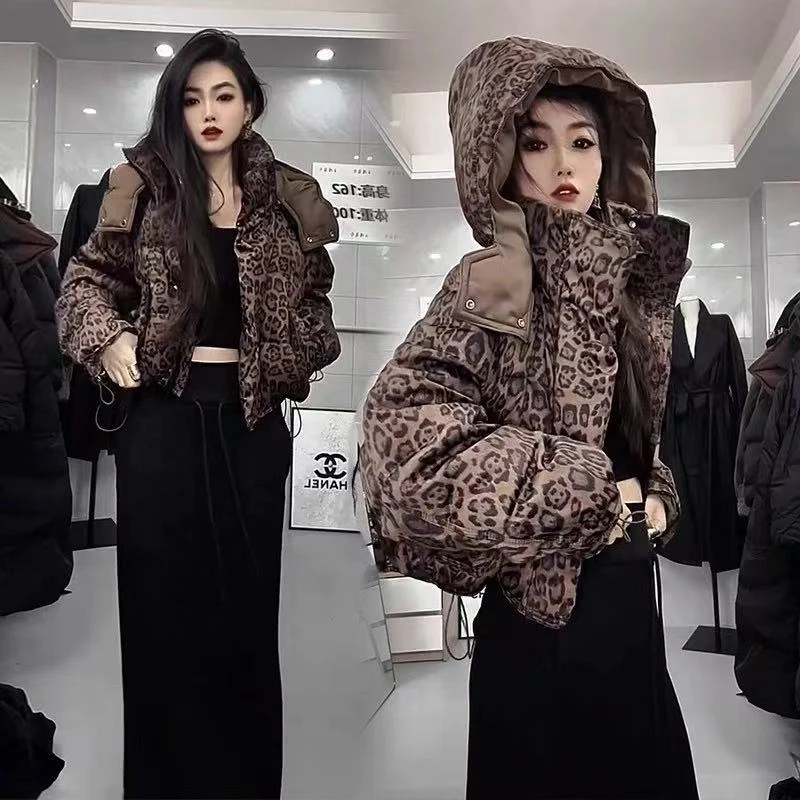 【帽子可拆卸】豹纹棉服网红洋气短款时尚加厚冬季棉衣外套