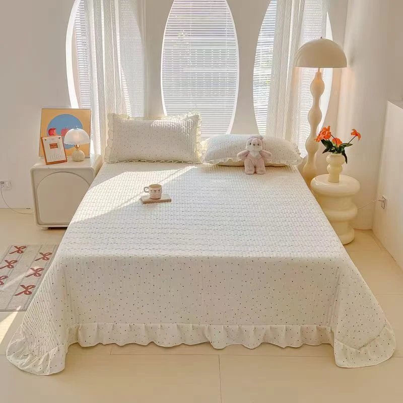 韩版花边有氧针织棉绗缝花边床裙轻奢简约